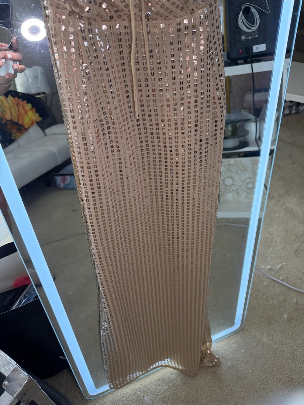Zara Sequin Ruched V-Neck Maxi Dress in Champagne Size XS - Picture 11 of 11